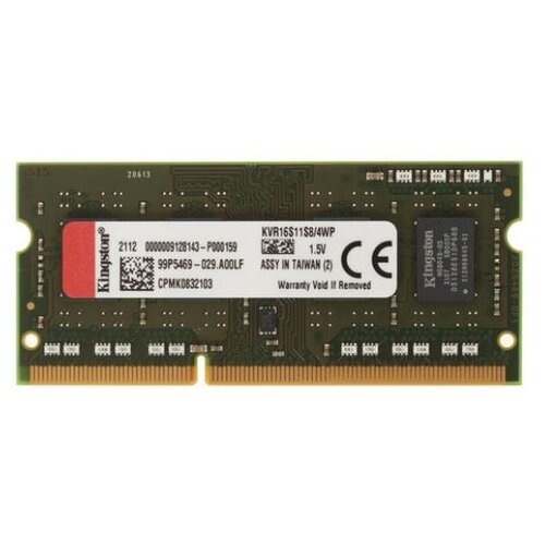 Оперативная память Kingston ValueRAM 4GB DDR3 1600MHz SODIMM 204-pin CL11 KVR16S11S8/4WP