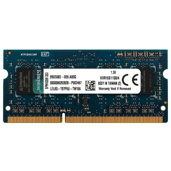 Оперативная память Kingston ValueRAM 4GB DDR3 1600MHz SODIMM 204-pin CL11 KVR16S11S8/4WP