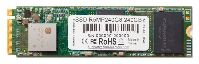Накопитель M.2 2280 240GB AMD Radeon R5 Client SSD R5MP240G8 PCIe Gen3x4 with NVMe, 2030/1120, IOPS 200/206K, 3D NAND TLC, RTL