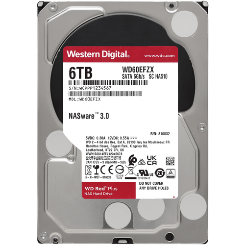 Жесткий диск WD Red Plus WD60EFZX,  6ТБ,  HDD,  SATA III,  3.5"