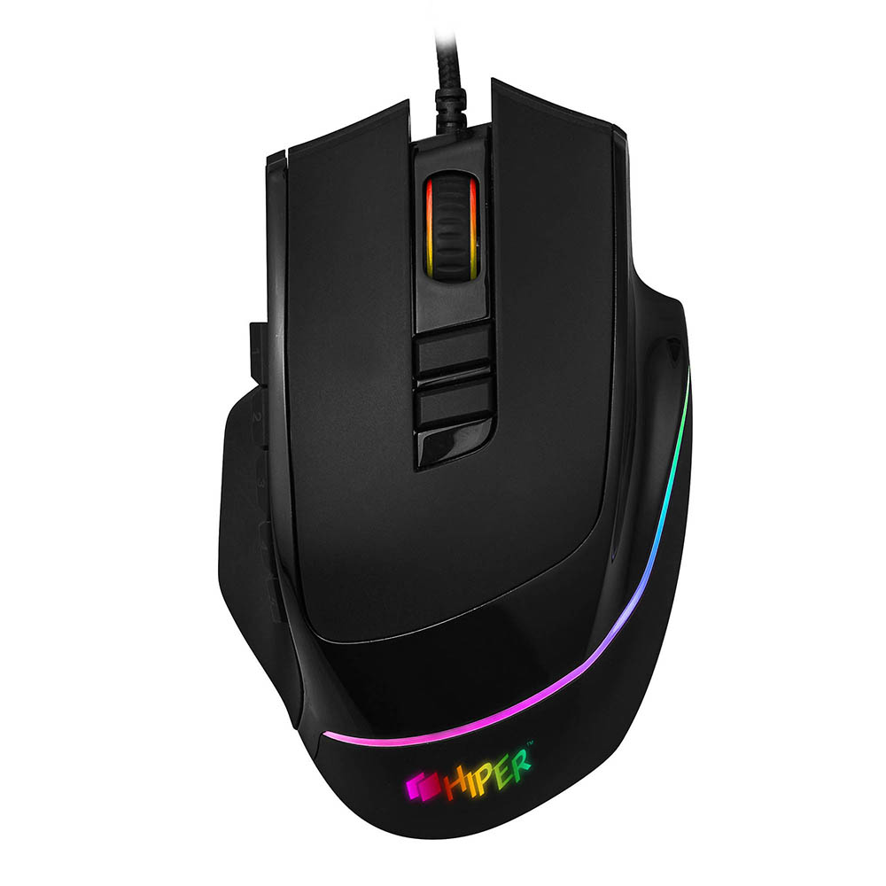 HIPER Quantum QM-1 Игровая мышь чёрная (USB, 10 кнопок, 7200 dpi, сменные панели, RGB подсветка)