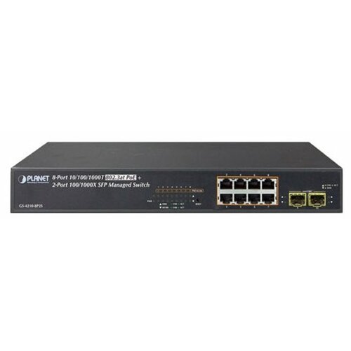 PLANET IPv4/IPv6, 8-Port Managed 802.3at POE+ Gigabit Ethernet Switch  + 2-Port 100/1000X SFP (120W)