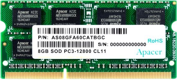 Оперативная память 8Gb DDR-III 1600MHz Apacer SO-DIMM 1.5v (AS08GFA60CATBGC)