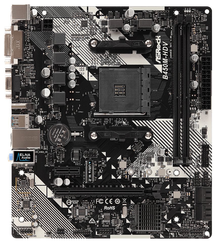 Материнская плата AMD B450 SAM4 MATX B450M-HDV R4.0 ASROCK