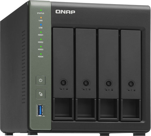 SMB QNAP TS-431KX-2G NAS 4 HDD trays. Alpine AL214, 4-core, 1.7GHz, 2 GB DDR3 (1 x 2 GB) up to 8 GB (1 x 8 GB), 1x10 GbE SFP+, 2x1GB Ethernet, USB 3.2x3