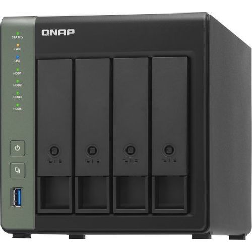 SMB QNAP TS-431KX-2G NAS 4 HDD trays. Alpine AL214, 4-core, 1.7GHz, 2 GB DDR3 (1 x 2 GB) up to 8 GB (1 x 8 GB), 1x10 GbE SFP+, 2x1GB Ethernet, USB 3.2x3