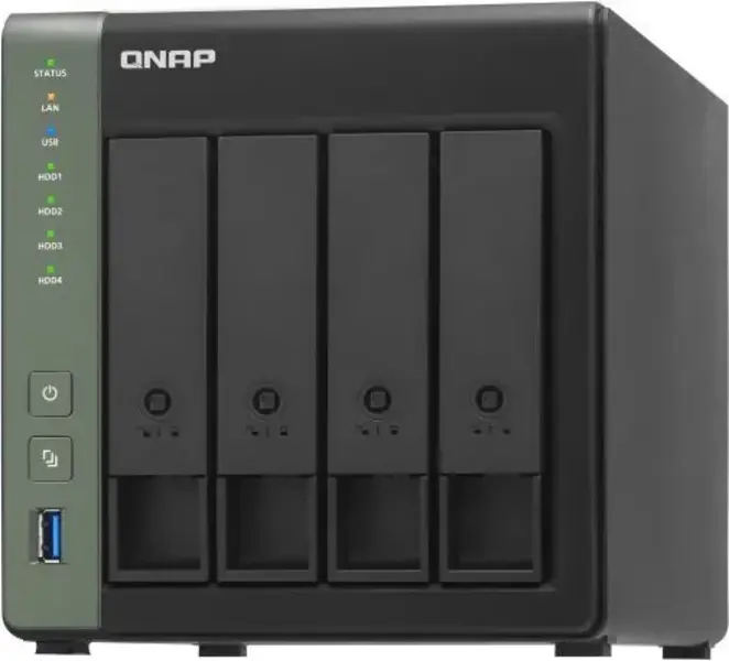 SMB QNAP TS-431KX-2G NAS 4 HDD trays. Alpine AL214, 4-core, 1.7GHz, 2 GB DDR3 (1 x 2 GB) up to 8 GB (1 x 8 GB), 1x10 GbE SFP+, 2x1GB Ethernet, USB 3.2x3