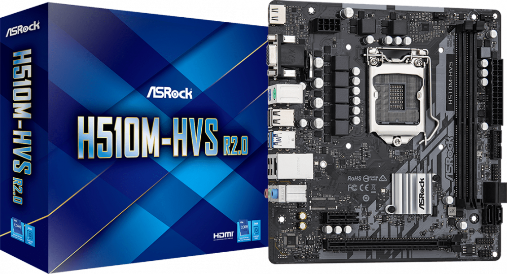 Материнская плата Asrock H510M-HVS R2.0 Soc-1200 Intel H510 2xDDR4 mATX