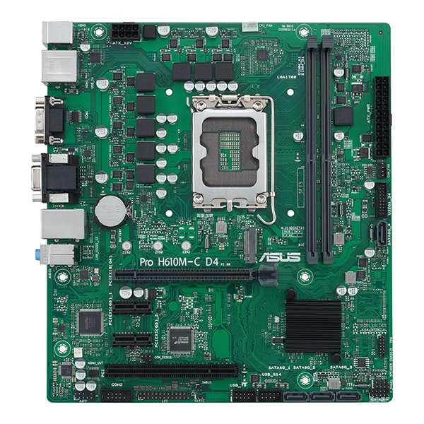 Материнская плата ASUS PRO H610M-C D4-CSM, LGA1700, B610, 2*DDR4, DP, D-Sub, HDMIx1, SATA3 + RAID, Audio, Gb LAN, USB 3.2*6, USB 2.0*6, COM port, mATX; 90MB1A30-M0EAYC