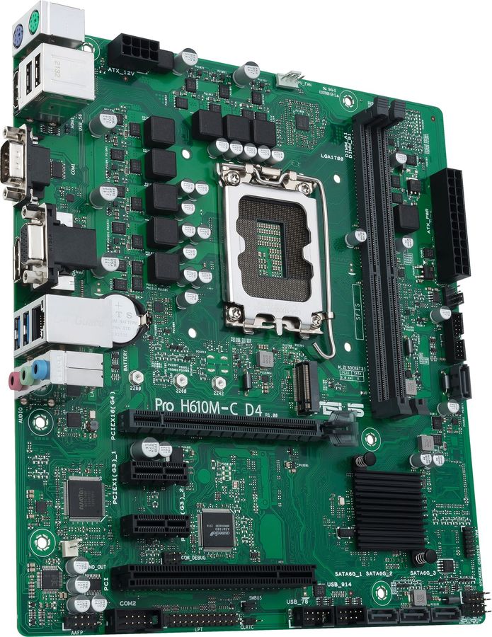 Материнская плата ASUS PRO H610M-C D4-CSM, LGA1700, B610, 2*DDR4, DP, D-Sub, HDMIx1, SATA3 + RAID, Audio, Gb LAN, USB 3.2*6, USB 2.0*6, COM port, mATX; 90MB1A30-M0EAYC