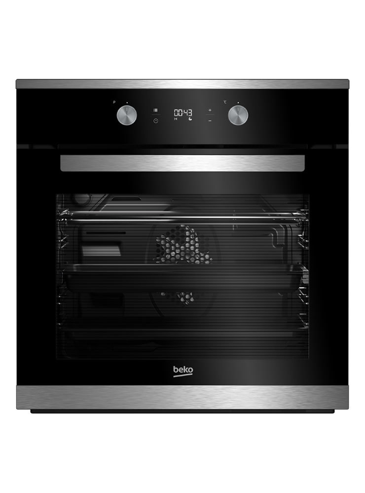 Электрический духовой шкаф Beko BIM25301XCS [71 л, каталит., гриль, конв., сенсор, утапл. ручки, ст.-3, дисплей, черный, серебристый]