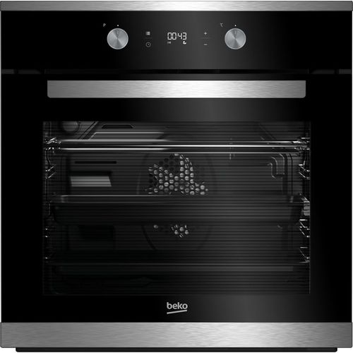 Электрический духовой шкаф Beko BIM25301XCS [71 л, каталит., гриль, конв., сенсор, утапл. ручки, ст.-3, дисплей, черный, серебристый]