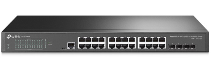 Коммутатор управляемый TP-LINK TL-SG3428XMP 24-port Gigabit Managed PoE switch with 4 10G SFP+ ports, support 802.3af/at PoE, 1 console port, 19-inch rack mount, support L2/L2+ features.