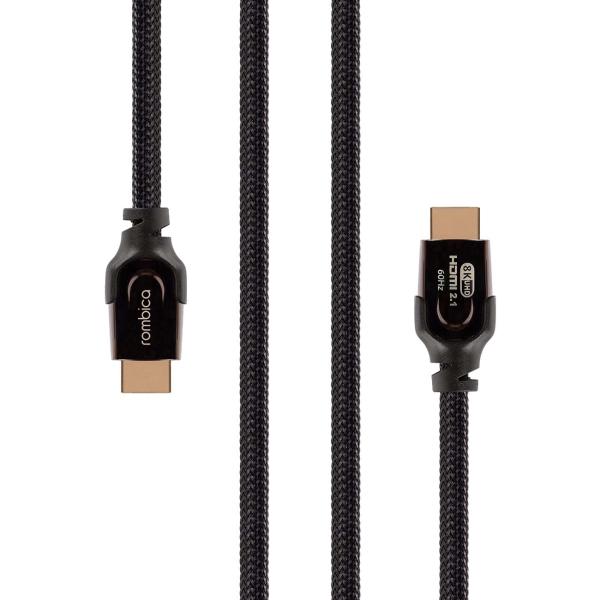 Кабель Rombica DX30 HDMI 2.1, длина 3 м. Цвет черно-оранжевый.