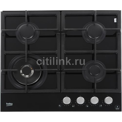 Газовая варочная поверхность Beko HILW64325SB [закал. стекло, конф.-4 шт, эл-поджиг., газконт., реш.-чугун, черный]
