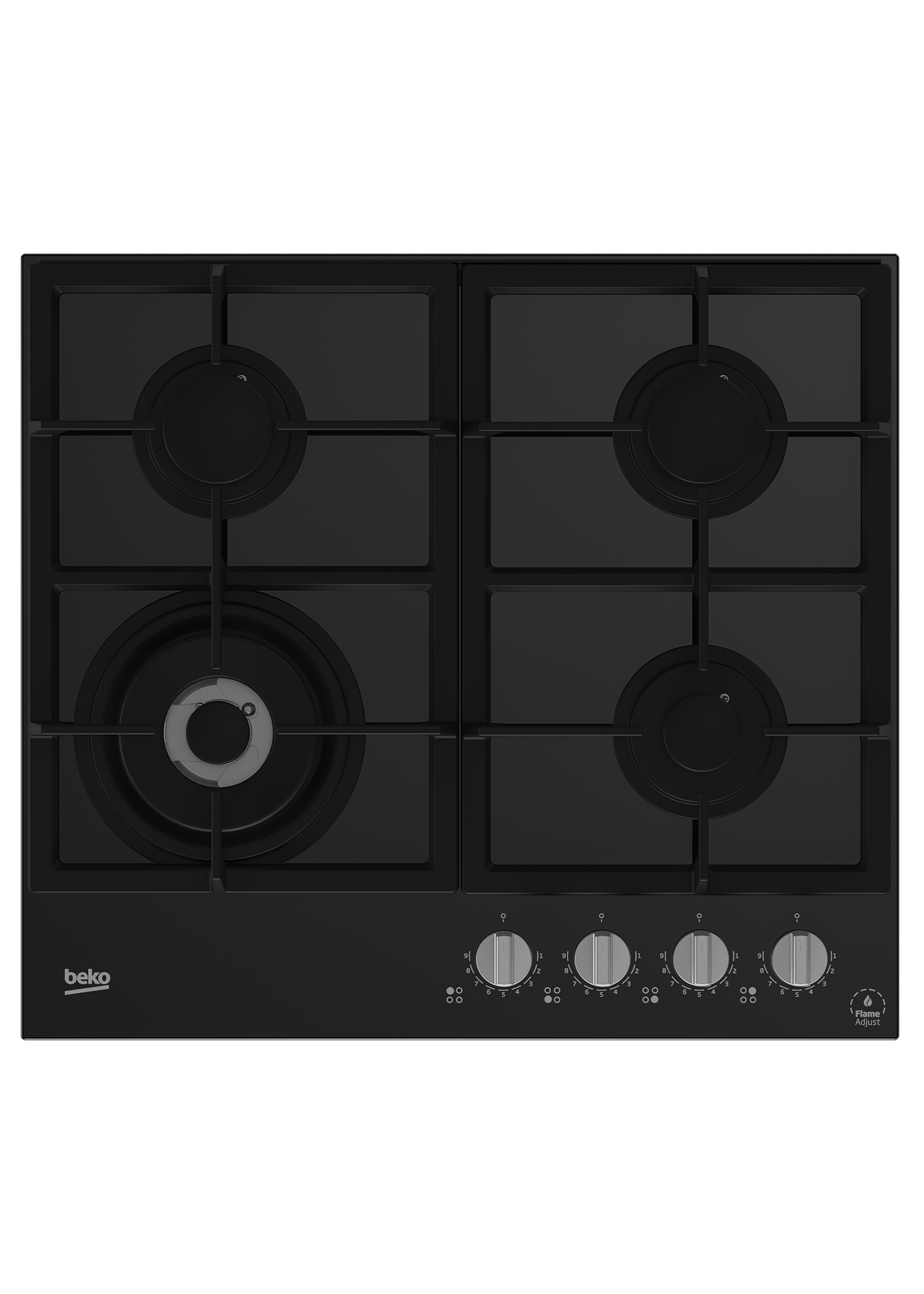 Газовая варочная поверхность Beko HILW64325SB [закал. стекло, конф.-4 шт, эл-поджиг., газконт., реш.-чугун, черный]