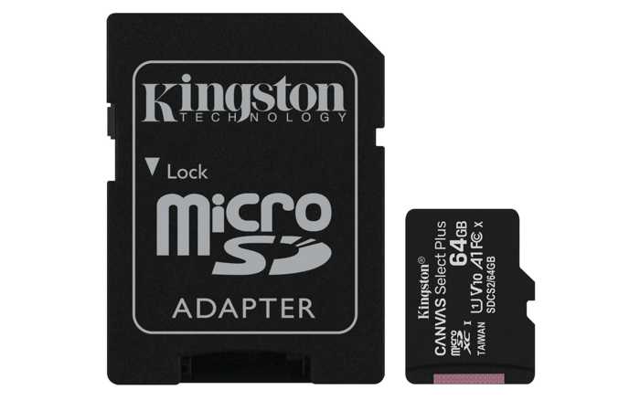 Флеш карта microSDHC 64GB Class10 Kingston <SDCS2/64GB> Class10 UHS-I Canvas Select up to 100MB/s с адапт.
