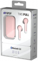 Наушники Hiper TWS PULL Pink Bluetooth 5.0 гарнитура Li-Pol 2x40mAh+400mAh, розовый