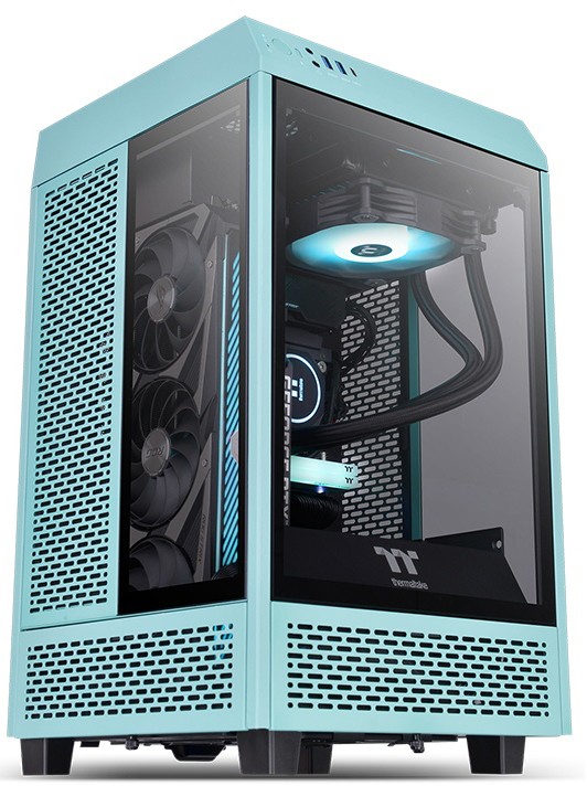Корпус Thermaltake The Tower 100 Turquoise бирюзовый без БП miniITX