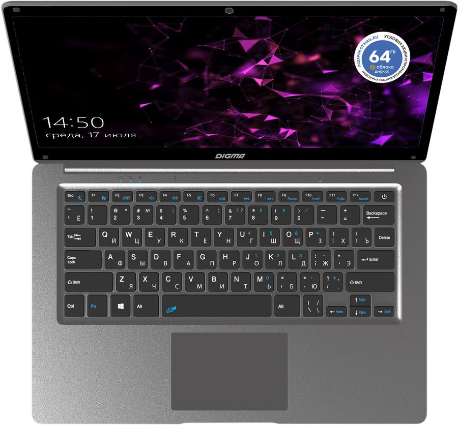 Ноутбук Digma EVE 14 C414 Celeron N4020 4Gb 64Gb 14.1" IPS FHD Windows 10 Home grey