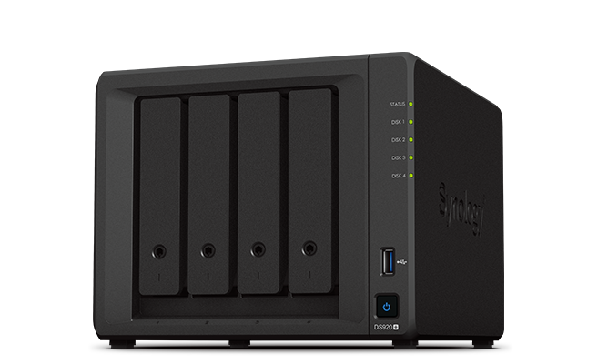 Сетевое хранилище Synology DS920+ C2GhzCPU/4Gb(upto8)/RAID0,1,10,5,6/up to 4hot pl