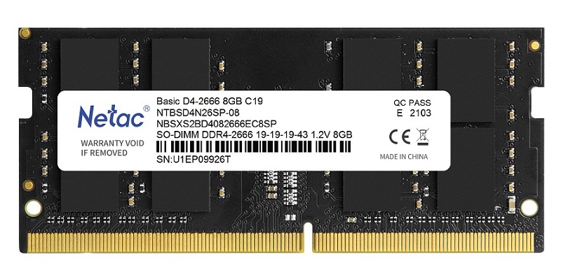 Оперативная память 8Gb DDR4 2666MHz Netac SO-DIMM (NTBSD4N26SP-08)