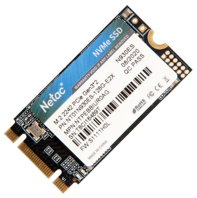 Ssd накопитель Netac SSD N930ES 128GB PCIe 3 x2 M.2 2242 NVMe 3D NAND, R/W up to 970/635MB/s, TBW 75TB, 3y wty