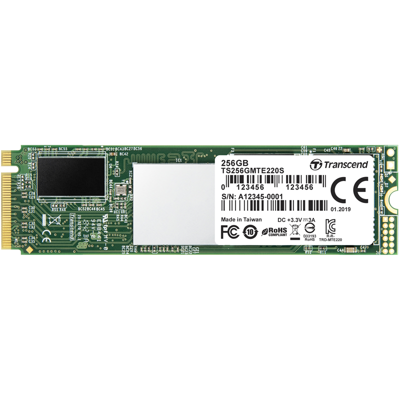 Transcend MTE220S SSD 256GB, 3D TLC, M.2 (2280), PCIe Gen 3.0 x4, NVMe, R3300/W1100, TBW 550