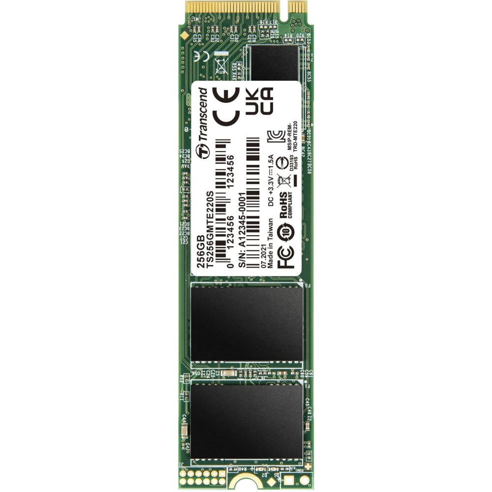 Transcend MTE220S SSD 256GB, 3D TLC, M.2 (2280), PCIe Gen 3.0 x4, NVMe, R3300/W1100, TBW 550