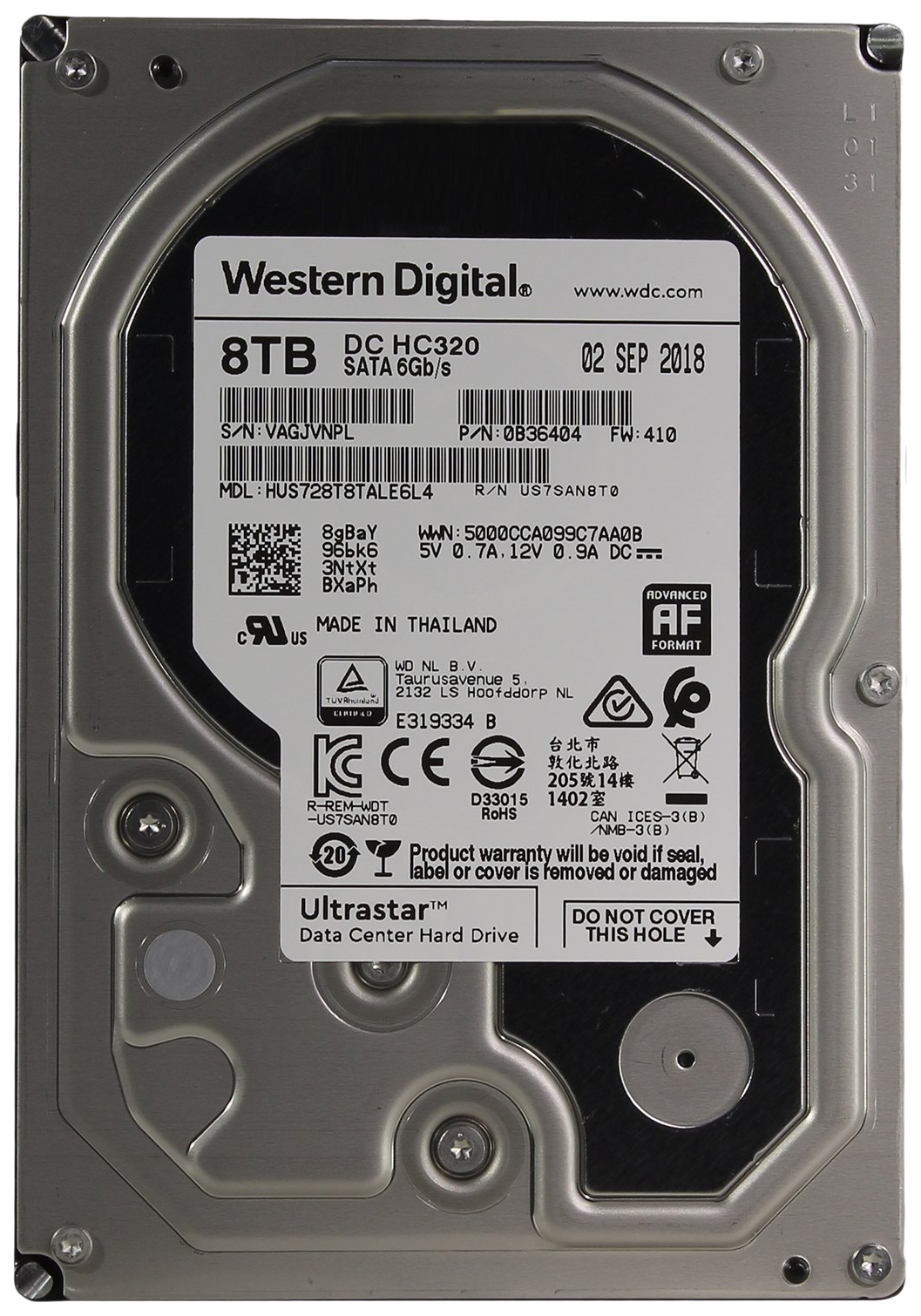 Жесткий диск WD Original SATA-III 8Tb 0B36404 HUS728T8TALE6L4 Ultrastar DC HC320 (7200rpm)