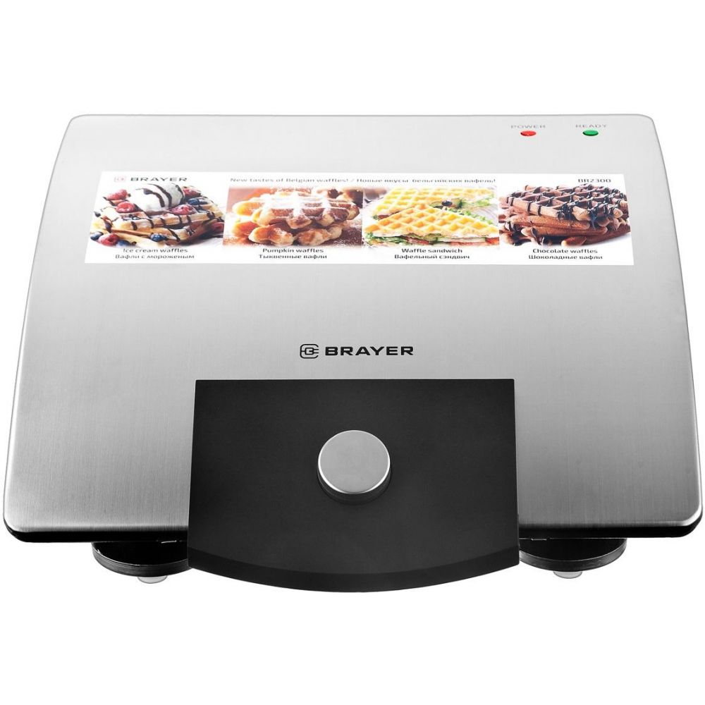 Вафельница Brayer BR2300 [750 Вт, бельгийские вафли, 2 шт, антипригарное покрытие, корпус - пластик, металл, серебристый, черный]