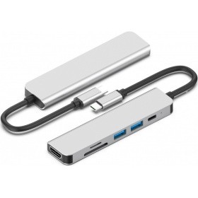 Адаптер Type-CM-->HDMI 4K*30Hz+2*USB3.0+TF+SD+PD AlumiShell, VCOM <CU4371>