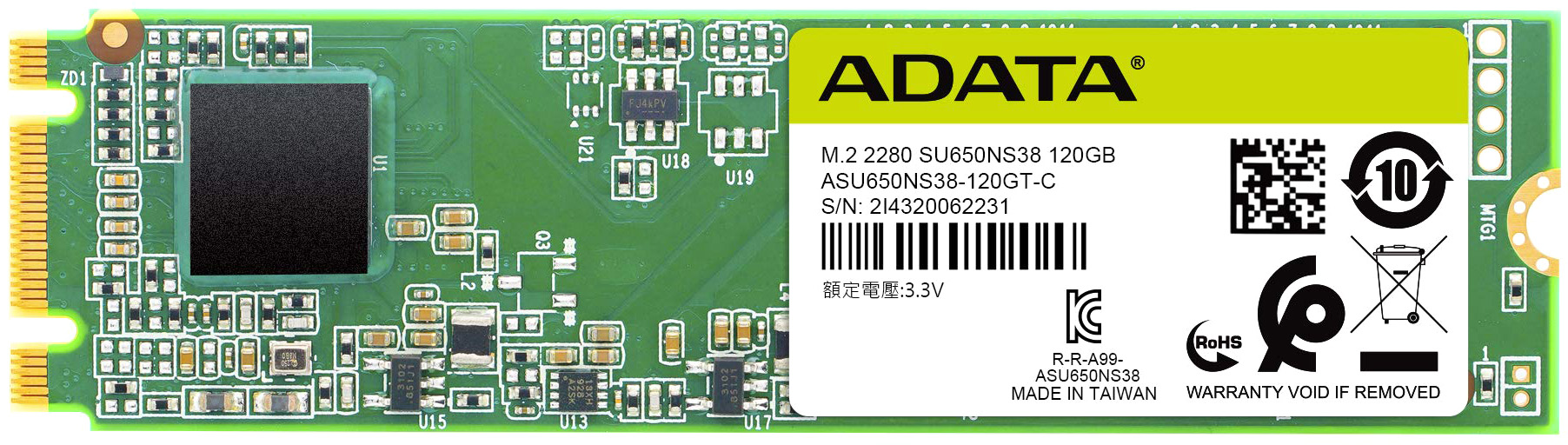 SSD M.2 ADATA 120Gb SU650 <ASU650NS38-120GT-C> (SATA3, up to 550/410Mbs, 3D TLC, 22x80mm)