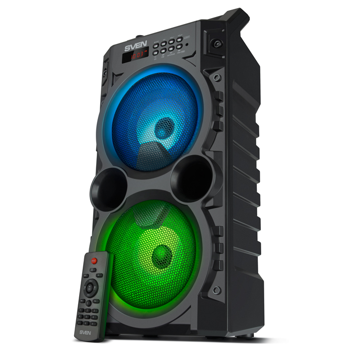 Колонка Sven PS-440 черный 2x10W, USB, Bluetooth, micro SD, FM-радио, LED-подсветка, LED-дисплей