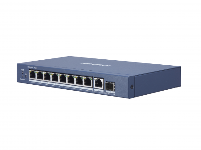 Коммутатор Hikvision DS-3E0510P-E/M 9G 1SFP 8PoE 58W неуправляемый