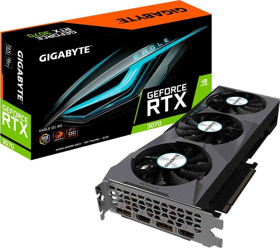 Видеокарта PCI-E GIGABYTE GeForce RTX 3070 EAGLE OC (GV-N3070EAGLE OC-8GD) 8GB GDDR6 256bit 8nm 1500/14000MHz 2*HDMI/2*DP RTL