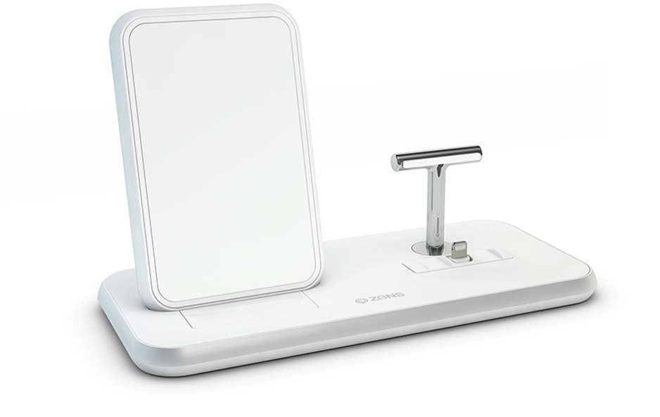 Беспроводное зарядное устройство ZENS Stand+Dock Aluminium Wireless Charge. Цвет белый.