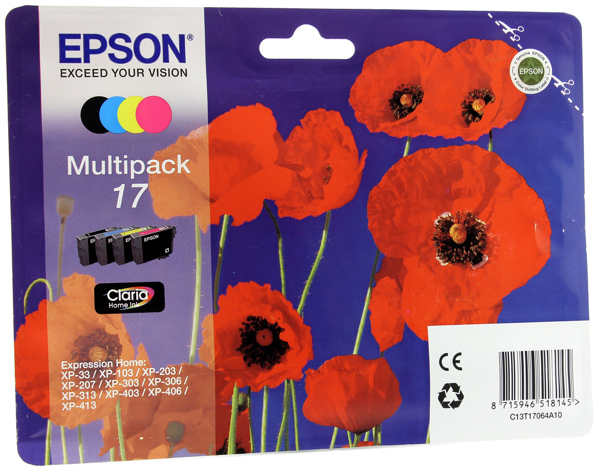 Картридж струйный Epson T17064 C13T17064A10 4цв. набор для Epson XP33/203/303