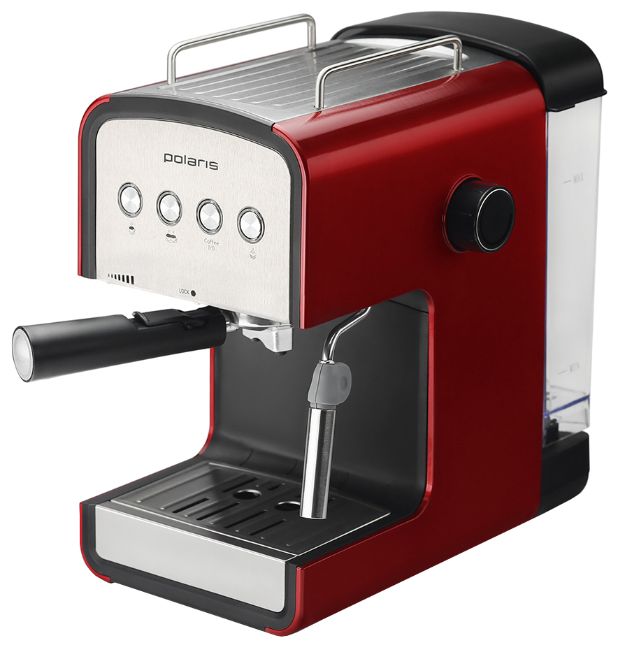 Кофеварка рожковая Polaris PCM 1516E Adore Crema [исп. кофе - молотый, 800 Вт, 15 бар, 1200 мл, ручной, красный, черный]