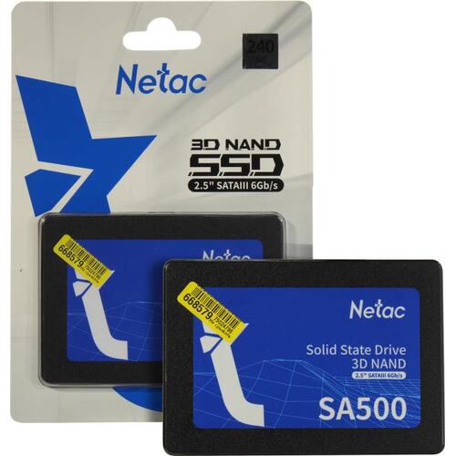 SSD накопитель 240 ГБ Netac SA500 [SATA, чтение - 520 Мбайт/сек, запись - 450 Мбайт/сек]