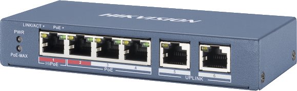Коммутатор Hikvision DS-3E0106HP-E 4x100Mb 2PoE+ 60W неуправляемый
