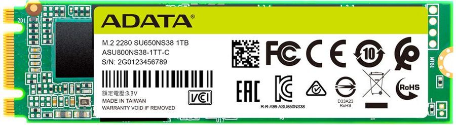 Твердотельный диск 1TB A-DATA Ultimate SU650, M.2 2280, SATA III, [R/W - 550/510 MB/s] 3D-NAND TLC