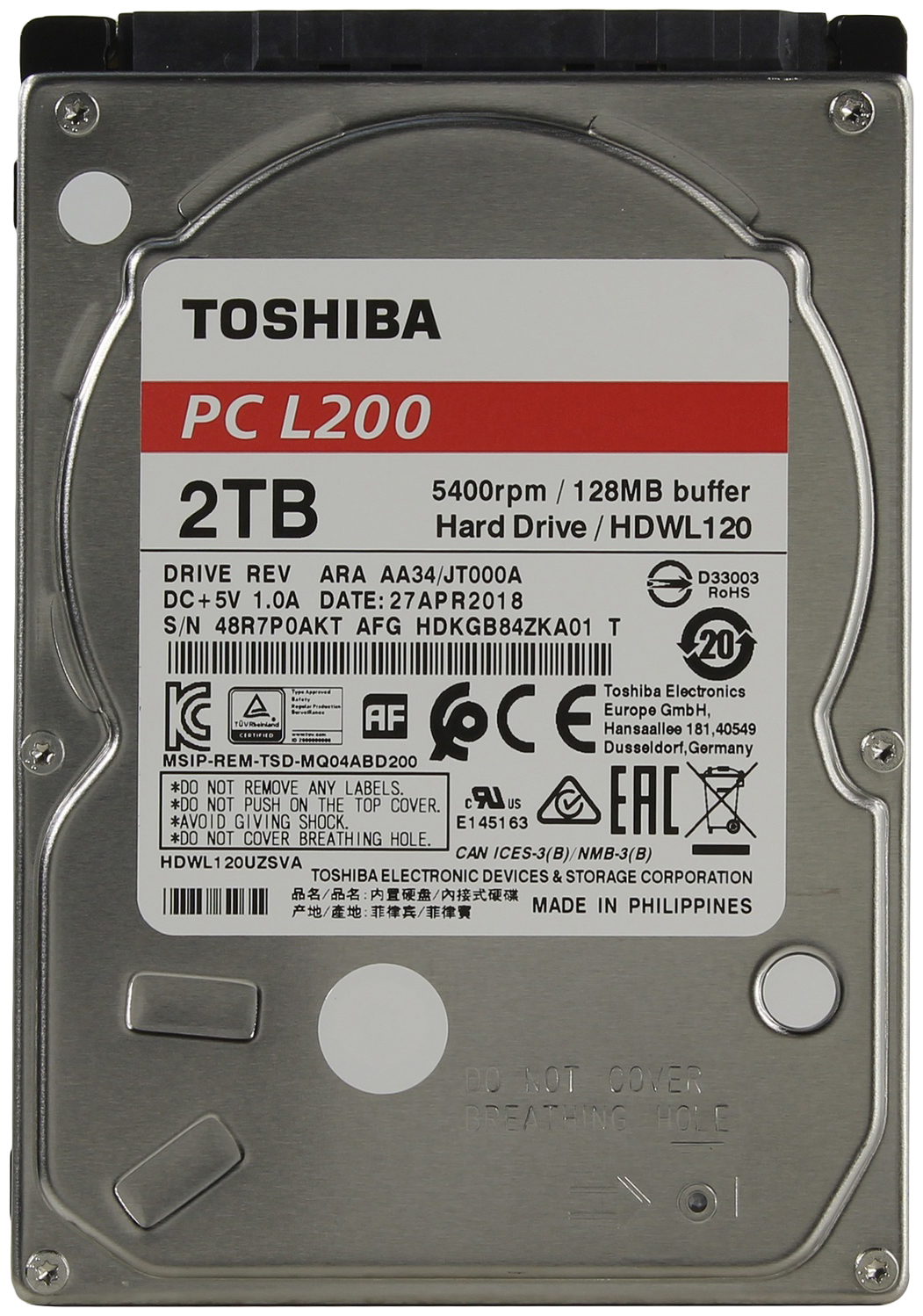 Жесткий диск HDD Toshiba SATA3 2Tb 2.5" L200 9.5mm 5400 128Mb
