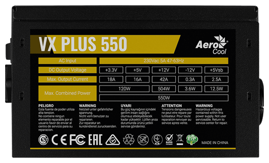 Блок питания 550W AeroCool VX-550 PLUS