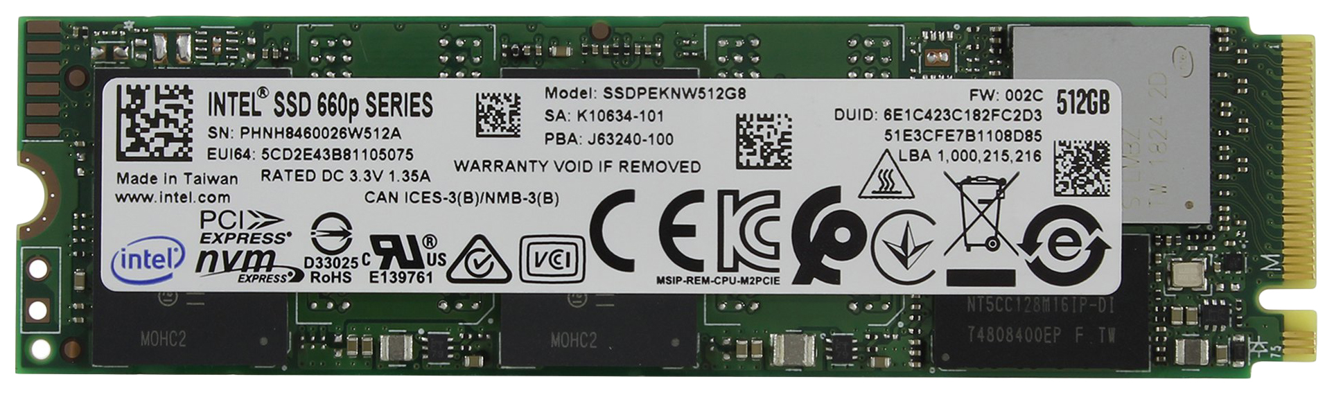 Твердотельный накопитель Intel 512 GB SSDPEKNW512G8