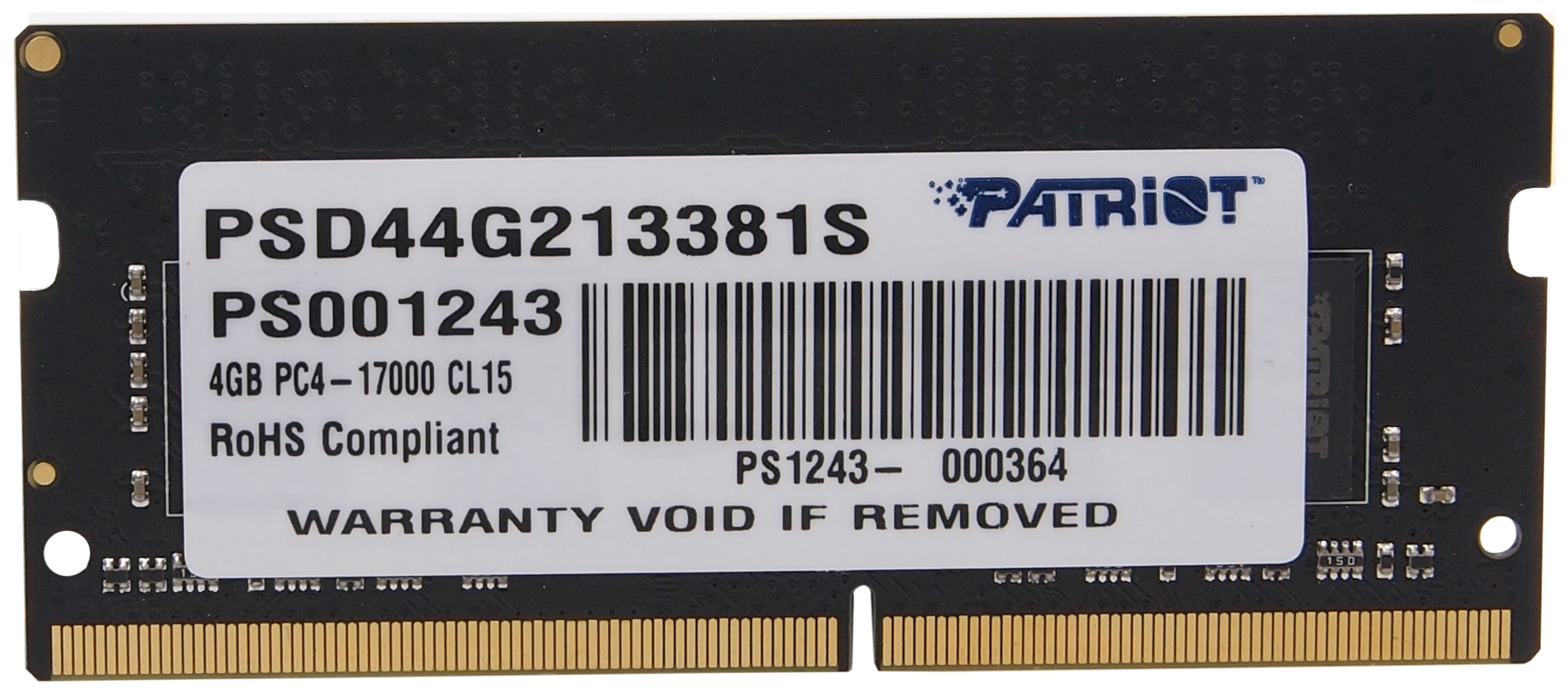 Оперативная память SO-DIMM 4 Гб DDR4 2133 МГц Patriot (PSD44G213381S) PC-17000