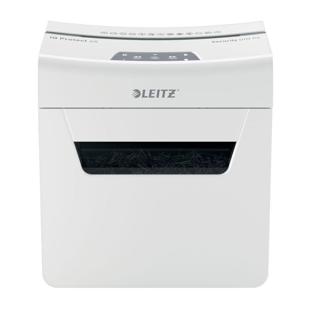 Шредер Leitz IQ Protect Premium 6X белый (секр.P-4) фрагменты 6лист. 10лтр. скрепки скобы