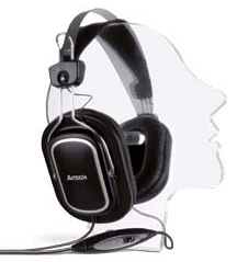 Наушники A4Tech HS-200 [охватывающие, закрытые, 20-20000 Гц, микр., рег. громкости, каб. 2м, разъем 2x3.5мм]
