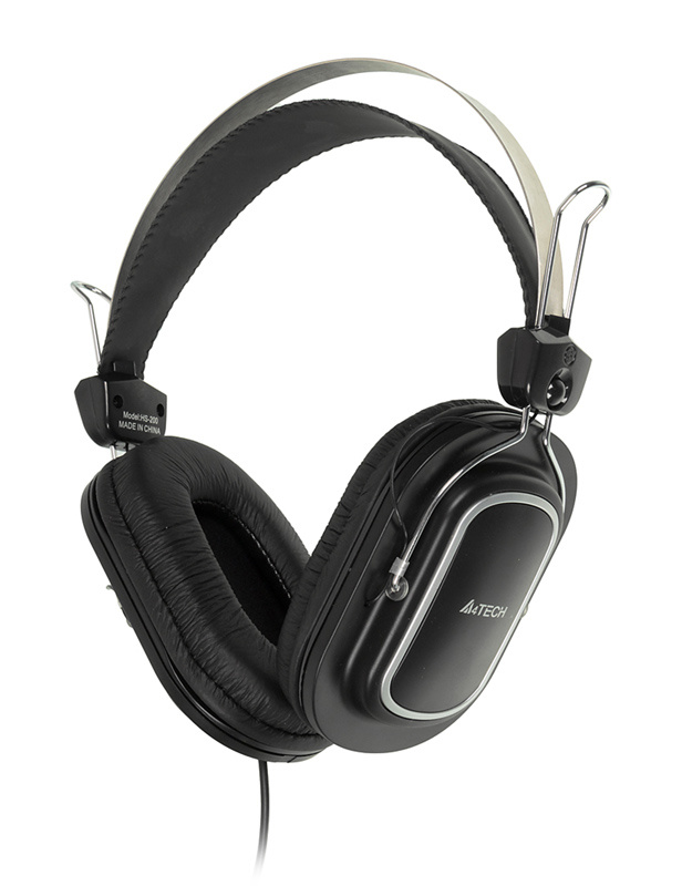 Наушники A4Tech HS-200 [охватывающие, закрытые, 20-20000 Гц, микр., рег. громкости, каб. 2м, разъем 2x3.5мм]