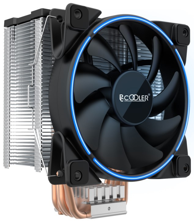 Кулер PCCooler GI-X5B V2 S775/115X/20XX/AM2/AM3/AM4 (24 шт/кор, TDP 160W, вент-р 120мм с PWM, Blue LED FAN, 5 тепловых трубок 6мм, 1000-1800RPM, 26.5dBa)